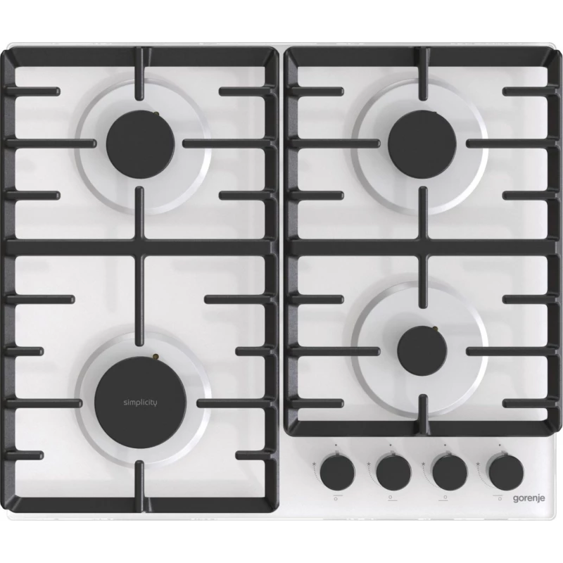 Plita incorporabila cu gaz GORENJE GT642SYW, 4 arzatoare,  Sticla calita,  Aprindere electrica,  Alb, Negru