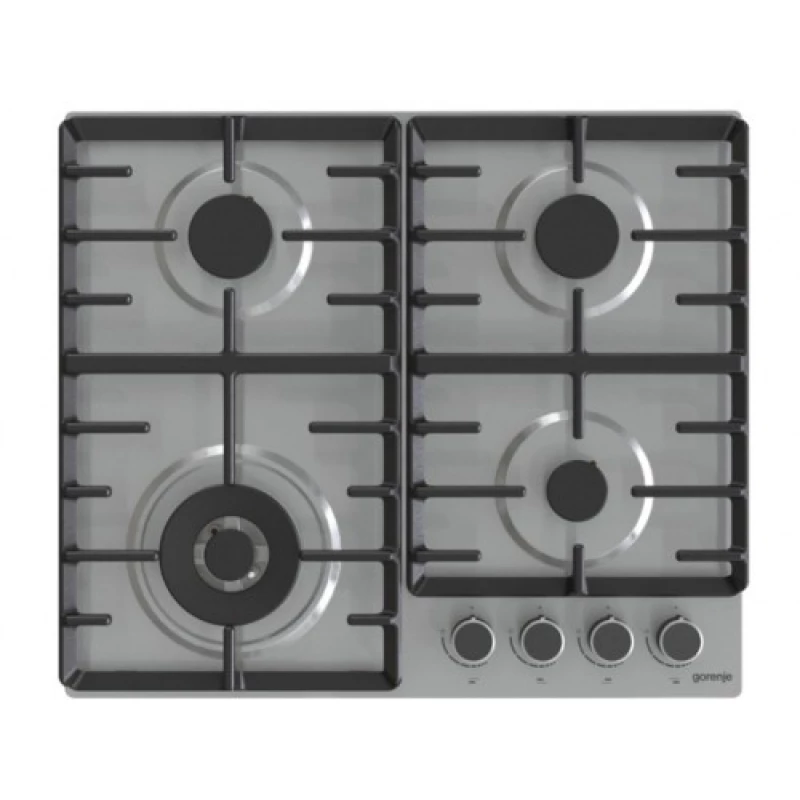 Варочная газовая панель GORENJE GW642ABX, 4 конфорки,  Wok-конфорка,  Нержавеющая сталь,  Электроподжиг,  Нержавеющая сталь, Черный