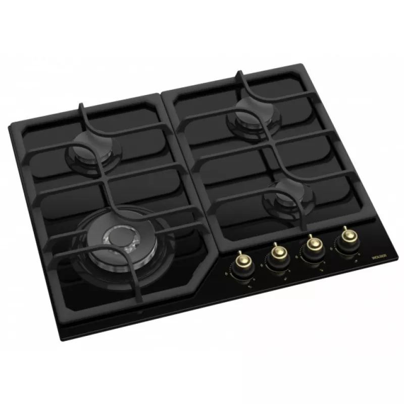 Plita incorporabila cu gaz WOLSER WL- F 6402 GT IC  RUSTIC BLACK, 4 arzatoare,  Arzator Wok,  Sticla calita,  Aprindere electrica,  Negru