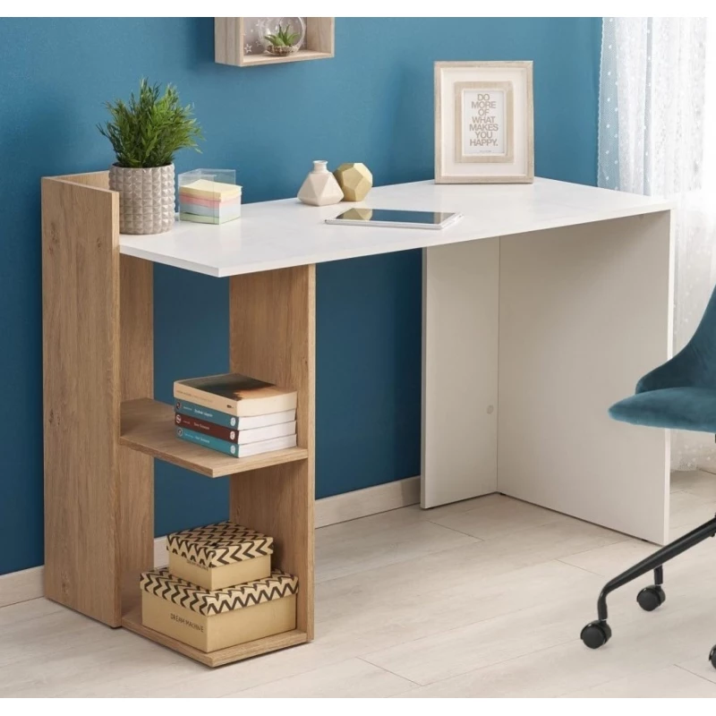 Компьютерный стол OEM FINO, Дуб Золотой, Белый, 122 x 85 x 57