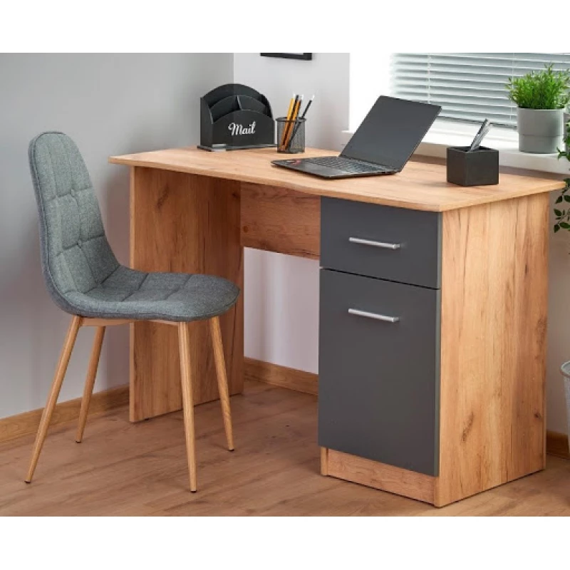 Masa de birou OEM ELMO, Dreptunghiulara,  Material PAL melaminat,  Stejar Botan,  Antracit,, 120 x 78 x 55