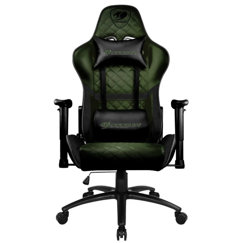 Fotoliu Gaming Cougar ARMOR ONE X BLACK/GREEN, Metal,  Piele PVC,  Gazlift ,  120 kg,  145-180 cm,  Negru,  Verde