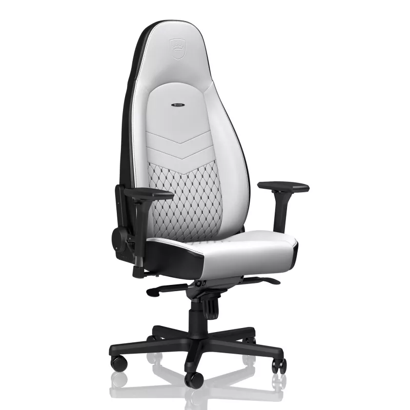 Fotoliu Gaming NobleChairs Icon NBL-ICN-PU-WBK White/Black, Metal,  Placaj,  Spuma poliuretanica,  Piele eco,  Gazlift,  150 kg,  165-190 cm,  Alb,  Negru