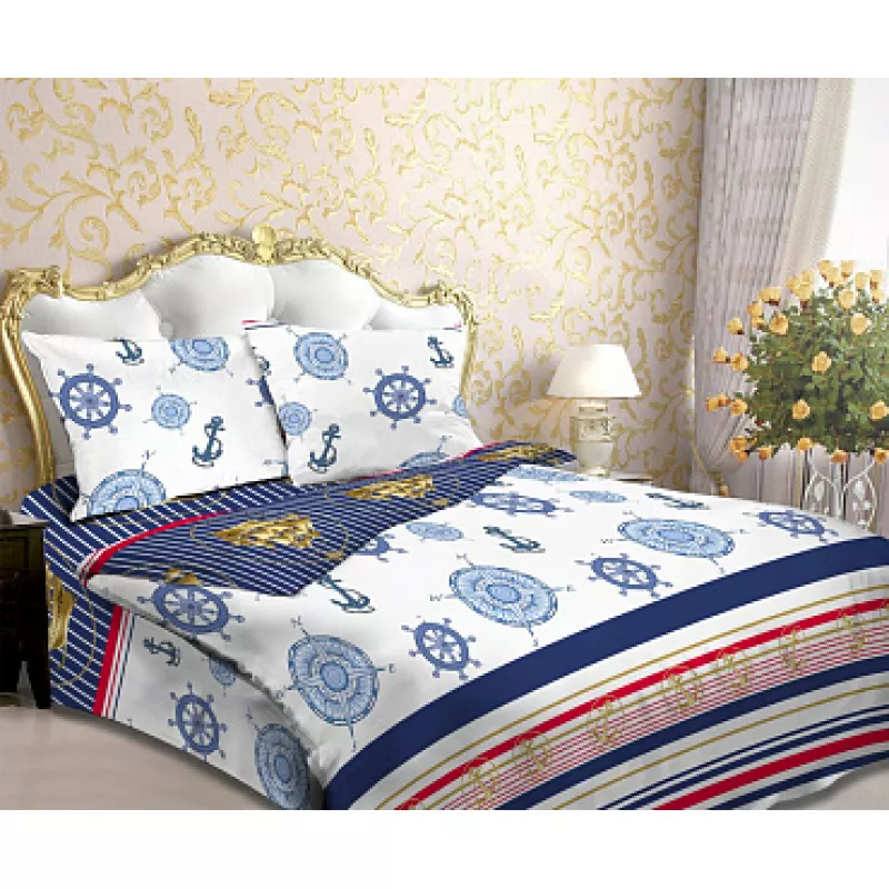 Lenjerie de pat Cottony MUZA MARINAR, 2 persoane,  Bumbac,  Albastru deschis,  Albastru