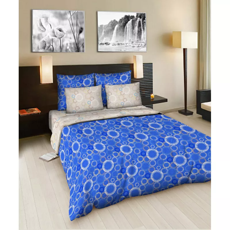 Lenjerie de pat Cottony CERCURI ALBASTRE, 2 persoane Euro,  Bumbac,  Albastru