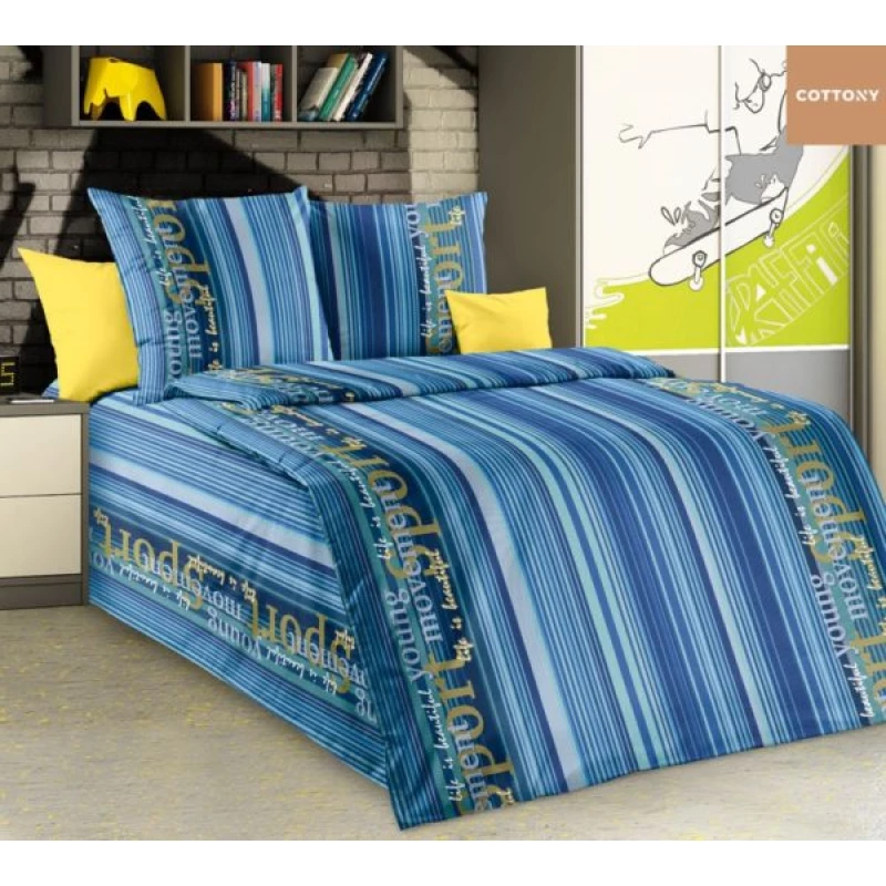 Lenjerie de pat Cottony SPORT COMPANION, 1 persoana,  Bumbac,  Albastru