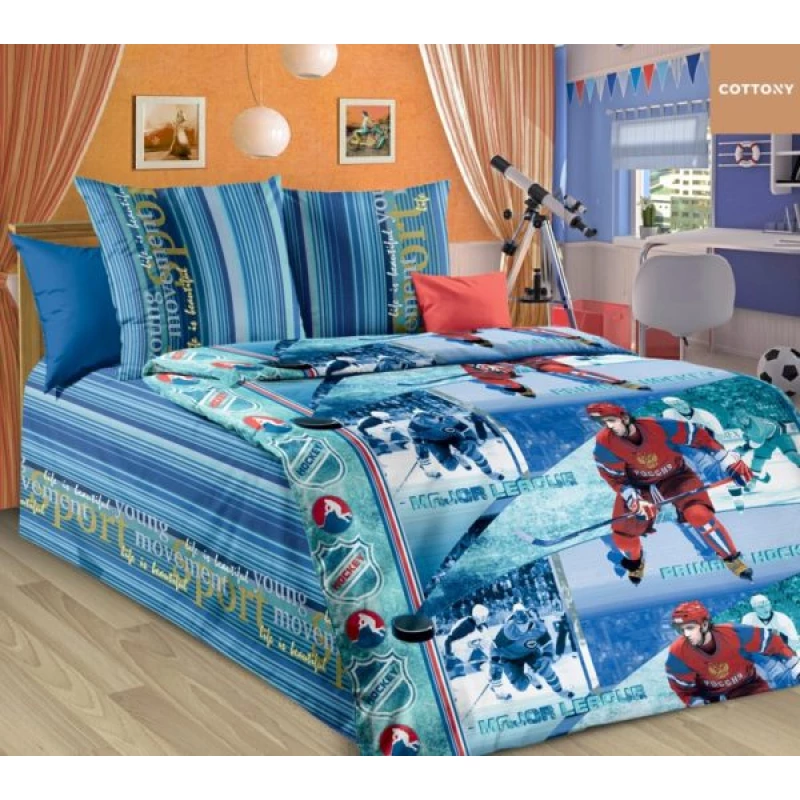 Постельное белье (комплект) Cottony HOKEY, Полуторный,  Хлопок,  Синий