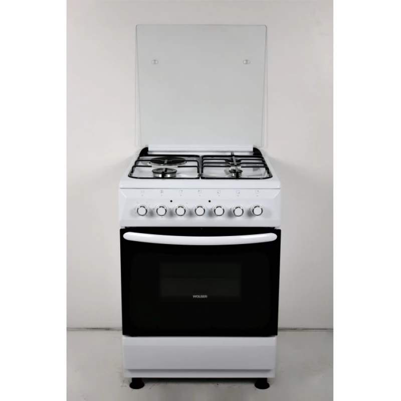 Aragaz combinat WOLSER WL-60603 WGE, 4 arzatoare,  Aprindere electrica,  Timer,  Curatare traditionala,  60 cm,  Alb, Negru