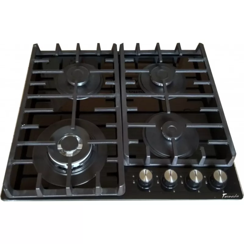 Plita incorporabila cu gaz TORNADO TRC NL604 BL, 4 arzatoare,  Sticla calita,  Arzator Wok,  Aprindere electrica,  Negru