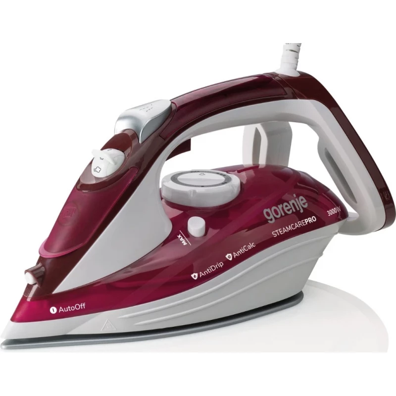 Утюг GORENJE SIH3000RBC, Керамика,  3000 Вт,  105 г, мин,  350 мл,  Белый, Бордовый