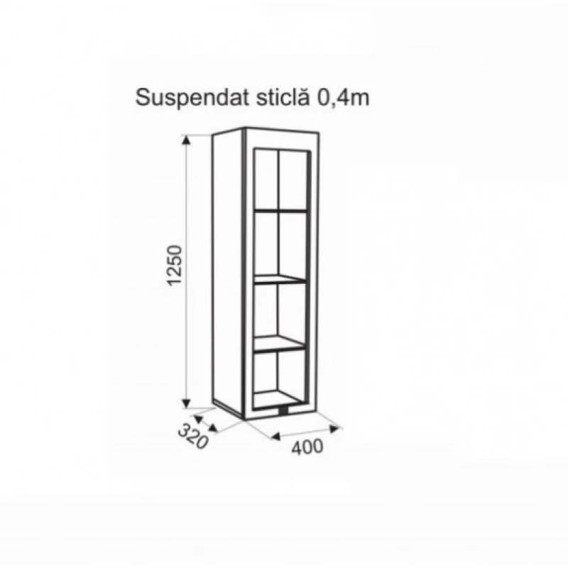 Подвесной шкаф Ambianta OSCAR, ЛДСП, МДФ, стекло, Белый Самоа, 40 x 32 x 125