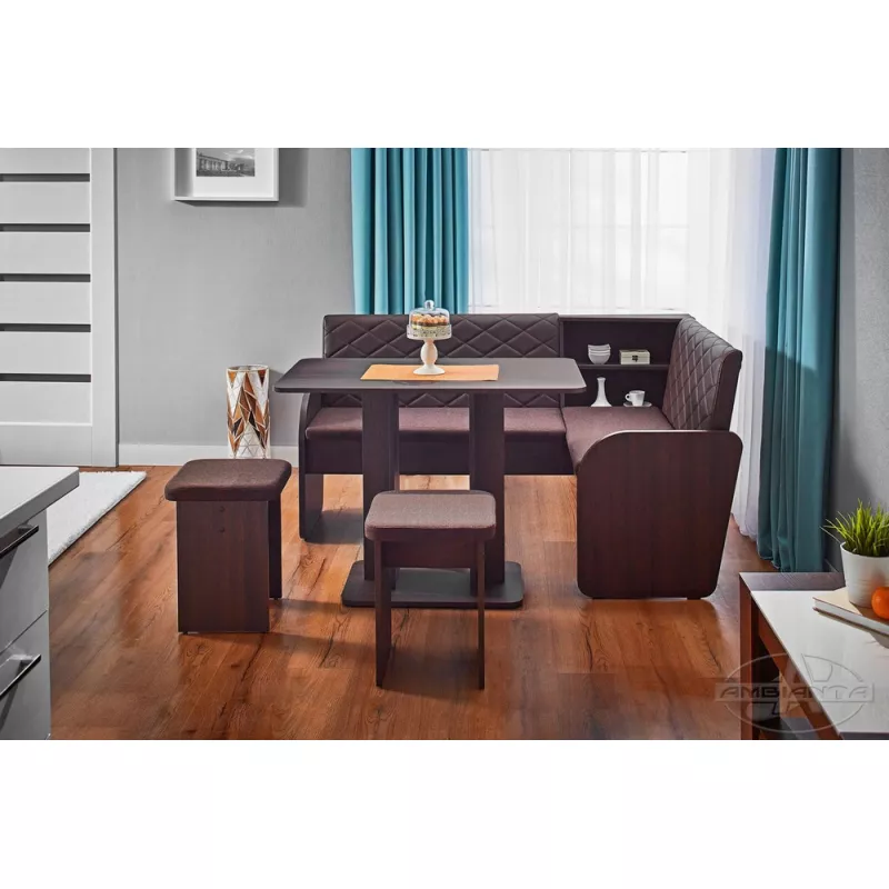 Coltar de bucatarie Ambianta CEZAR + 2 TABURETE SONOMA INCHIS, Colt,  2 taburete,  PAL melaminat ,  Piele Eco,  Sonoma Inchis