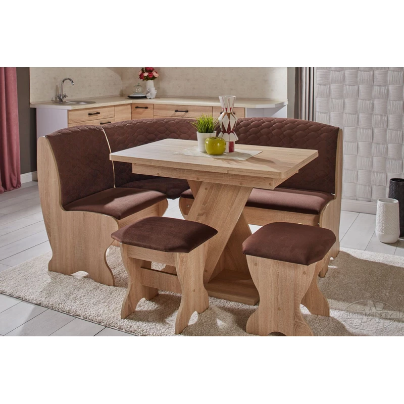 Coltar de bucatarie Ambianta SAXONIA CU 2 TABURETE, Colt,  2 taburete,  PAL melaminat,  Stofa,  Bardolino