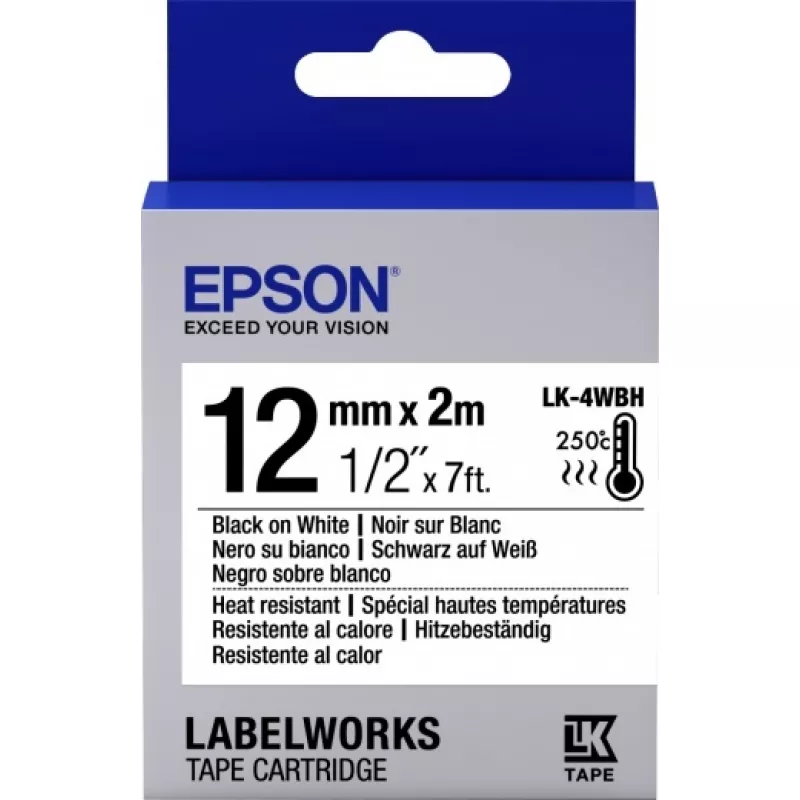 Cartus EPSON LK4WBH; 12mm/2m Heat Resistant,  Black/White,  C53S654025