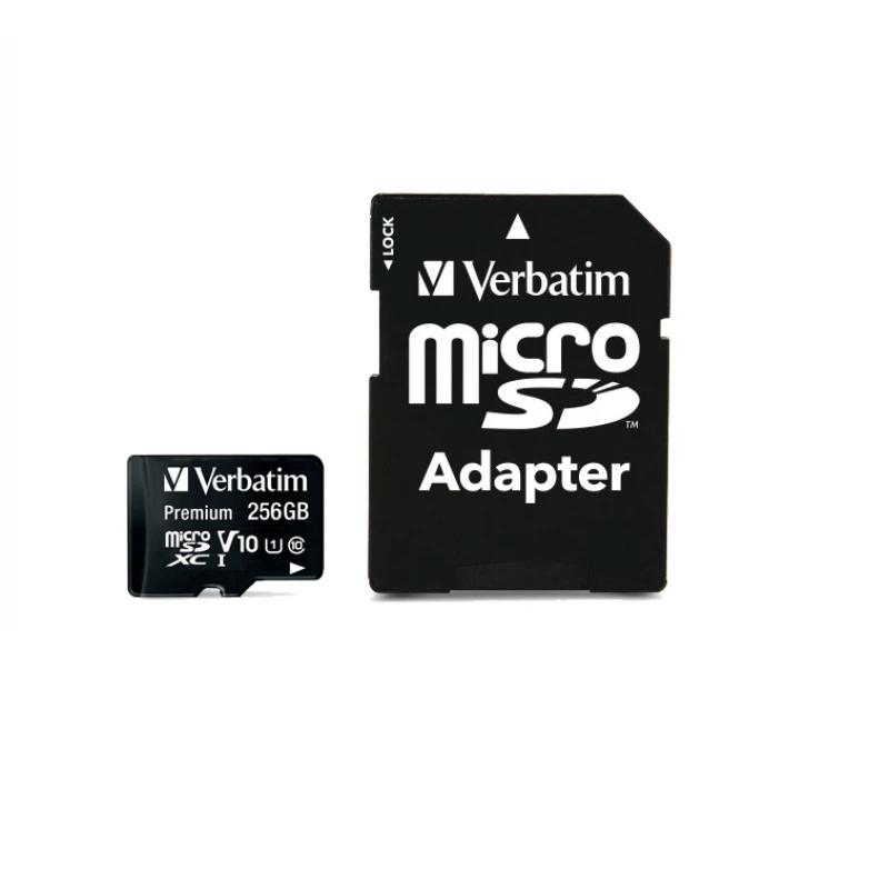 Card de memorie VERBATIM Premium 44087, MicroSD 256GB, Class10,  A1,  UHS-I,  SD adapter