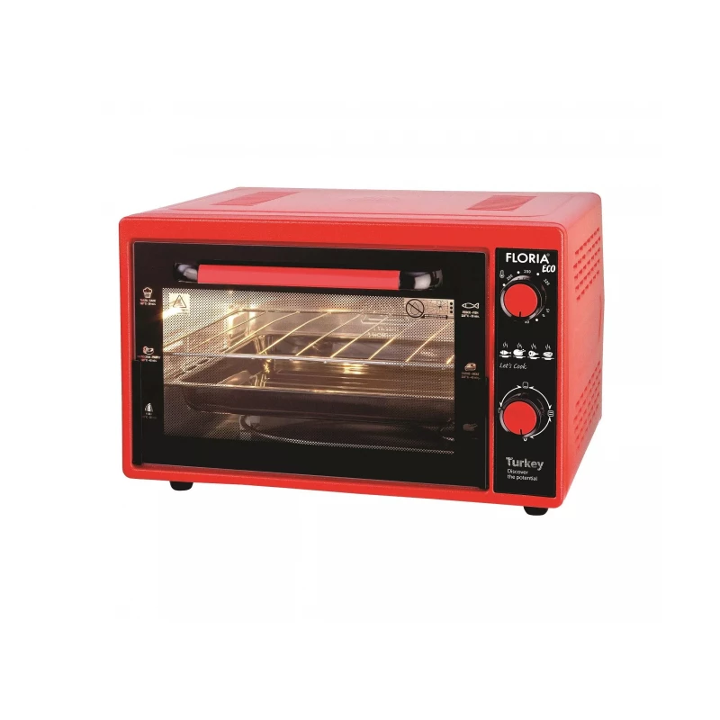 Cuptor electric Floria ZLN2898 ECO RED, 38 l, 1500 W, Timer, Curatare traditionala, Rosu
