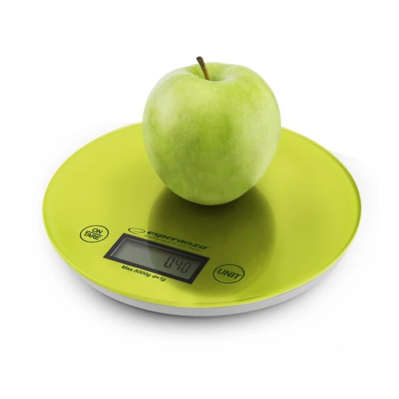Cantar de bucatarie ESPERANZA MANGO EKS003G, 5 kg,  Sticla,  Functie tara,  Verde, 1xCR2032