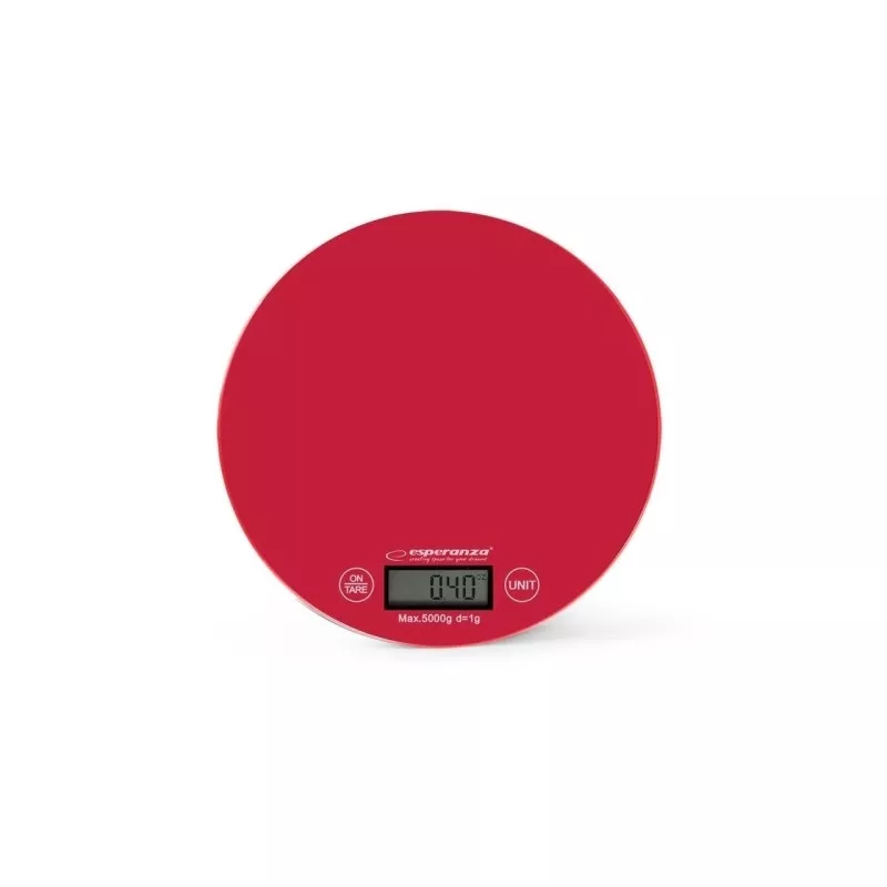 Cantar de bucatarie ESPERANZA MANGO EKS003R, 5 kg,  Sticla,  Functie tara,  Rosu, 1xCR2032