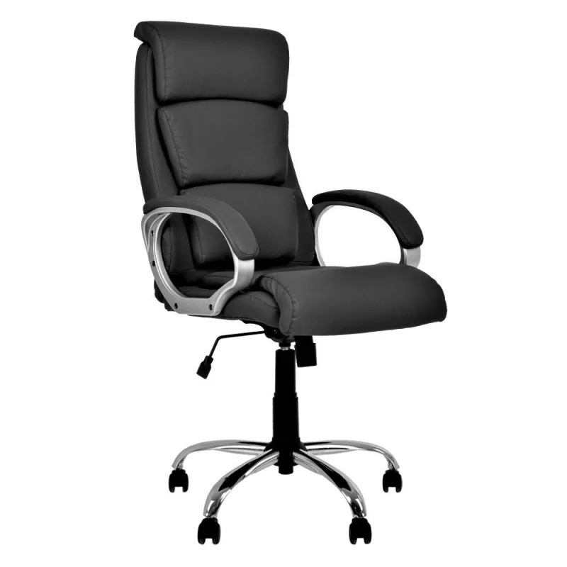 Fotoliu de birou OEM DELTA CHROME ECO-30, Piele ecologica,  Gazlift,  Negru, 51.5 x 57 x 114-125