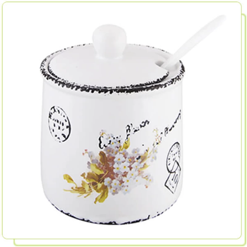 Recipient pentru zahar Maestro MR-20049-09, 9 x 9 x 10 cm,  Ceramica,  Alb сu desen