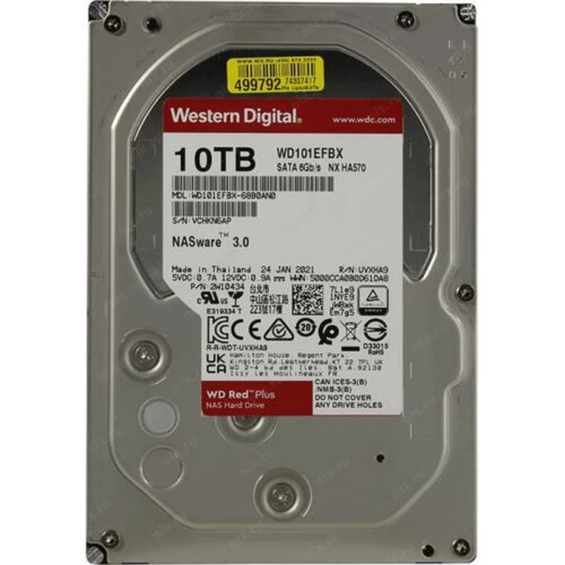 HDD WD RED PLUS NAS (101EFBX), 3.5 10.0TB, 7200rpm,  256MB