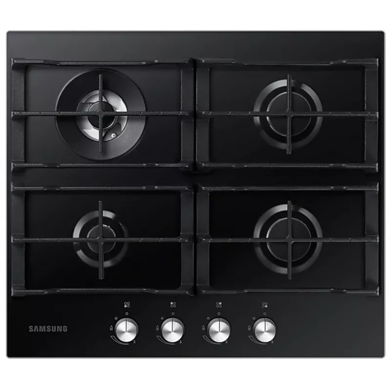 Plita incorporabila cu gaz Samsung NA64H3030AK/WT, 4 arzatoare,  Arzator Wok,  Sticla calita,  Aprindere electrica,  Negru