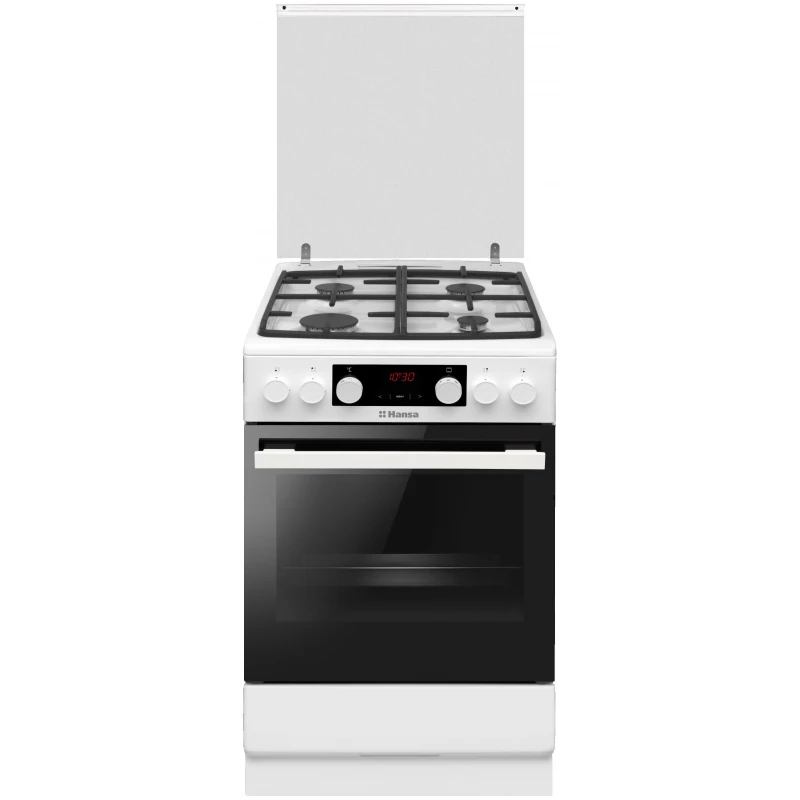 Комбинированная плита HANSA FCMWS59363, 65 л,  4 конфорки,  Электроподжиг,  Таймер,  Традиционная очистка,  50 см,  Белый, Черный
