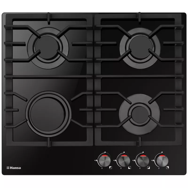 Plita incorporabila cu gaz HANSA BHKS610301, 4 arzatoare,  Sticla calita,  Control mecanic,  Negru