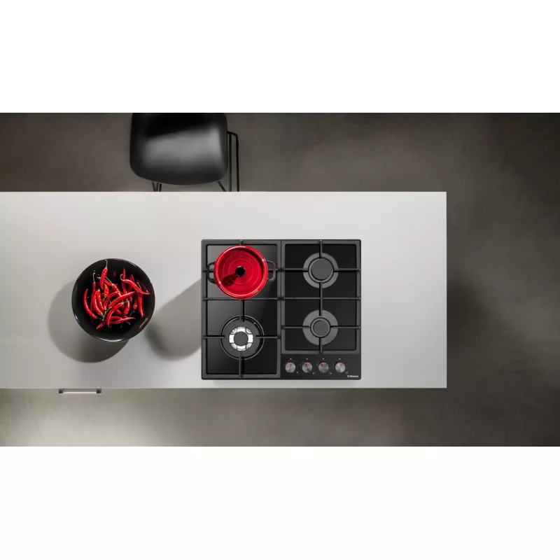 Варочная газовая панель HANSA BHKS631540, 4 конфорки,  Конфорка Wok,  Закаленное стекло,  Механическое управление,  Черный