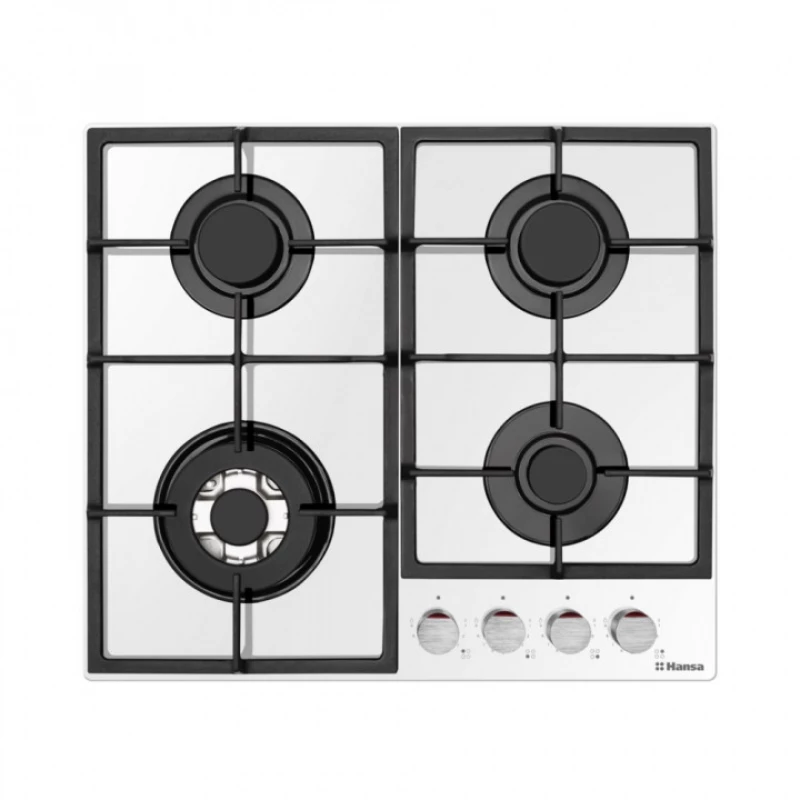 Варочная газовая панель HANSA BHKW631540, 4 конфорки,  Конфорка Wok,  Закаленное стекло,  Механическое управление,  Белый