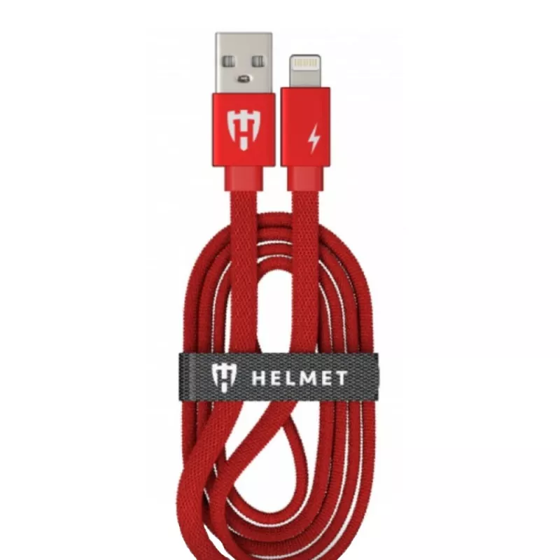Кабель HELMET CABLE USB TO LIGHTNING KEVLAR FLAT 1M,  RED