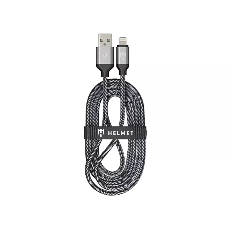 Cablu HELMET CABLE USB TO LIGHTNING NYLON 2M,  WHITE/BLACK