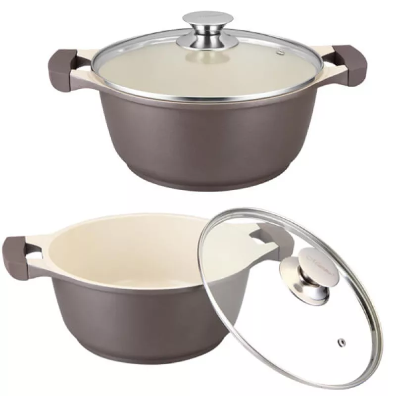 Cratita cu capac Maestro MR-4228, 5.8 l,  28 cm,  Aluminiu,  Bej