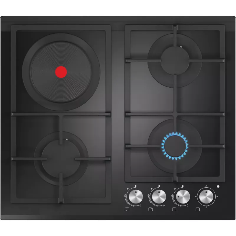 Plita incorporabila combinata TORNADO LVT- 3G1E BL GL, 4 arzatoare,  Arzator circuit dublu,  Sticla calita,  Aprindere electrica,  Negru