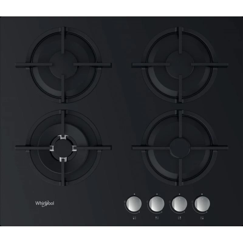 Plita incorporabila cu gaz WHIRLPOOL GOR 625/NB, 4 arzatoare,  Arzator Wok,  Sticla calita,  Aprindere electrica automata,  Negru