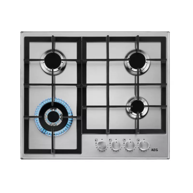 Plita incorporabila cu gaz AEG HGB 64420SM, 4 arzatoare,  Arzator Wok,  Aprindere electrica,  Inox