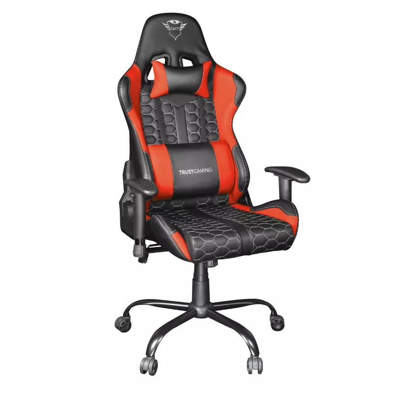 Fotoliu Gaming TRUST GXT 708R RESTO RED, Metal, Plastic, Spuma poliuretanica, Piele artificiala, Tesatura elastica, Negru, Rosu