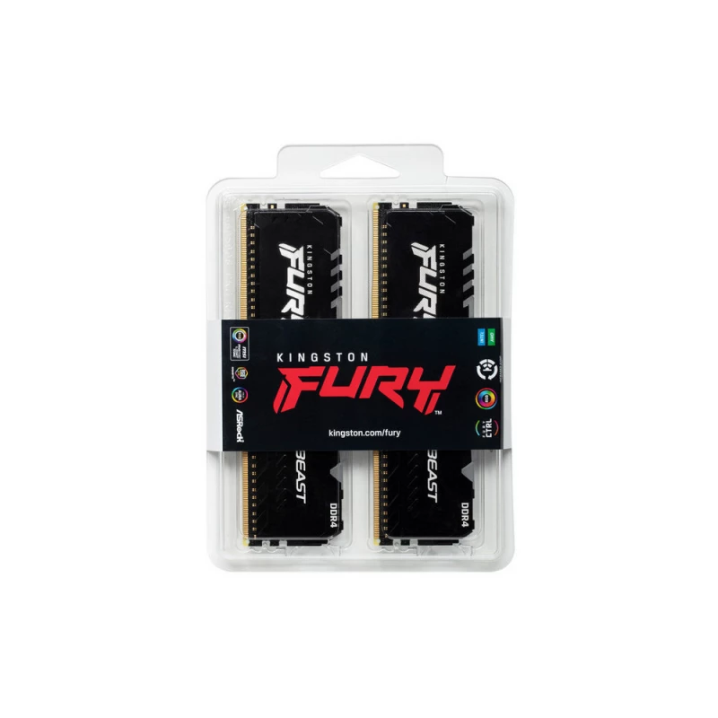 RAM KINGSTON FURY BEAST RGB (KF437C19BBAK2/16), DDR4 16GB (2x8GB) 3733MHz, CL19,  1.35V