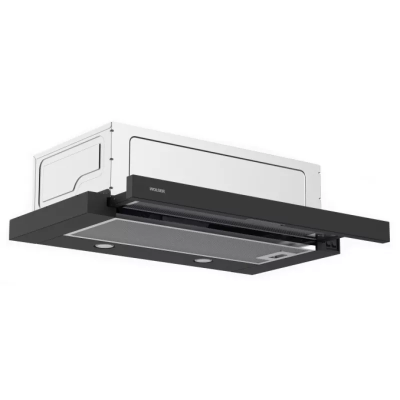 Hota WOLSER WL- F 60 SLIM BLACK, 400 m3/h,  1 motor,  60 cm,  Filtru din aluminiu с 5 straturi absorbant de grasimi,  Negru