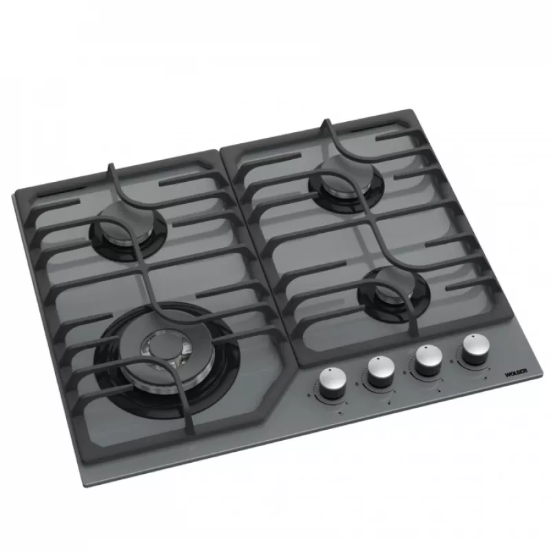Plita incorporabila cu gaz WOLSER WL- F 6402 GT IC GREY, 4 arzatoare,  Sticla calita,  Aprindere electrica,  Gri
