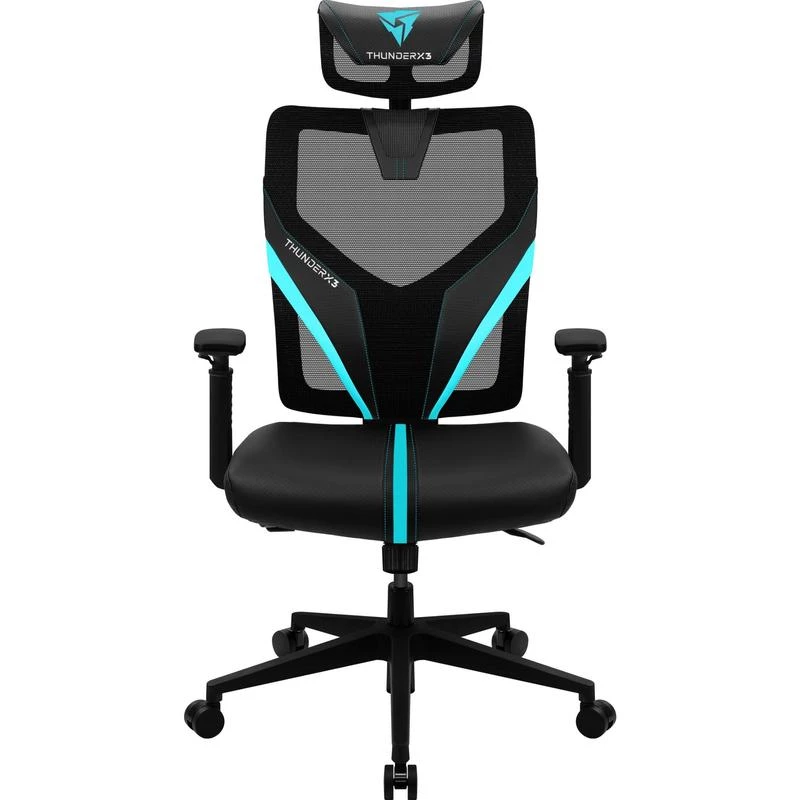 Fotoliu Gaming ThunderX3 YAMA1 BLACK/CYAN, Metal,  Piele eco,  plasa acrilica,  Gazlift,  Negru,  Cyan