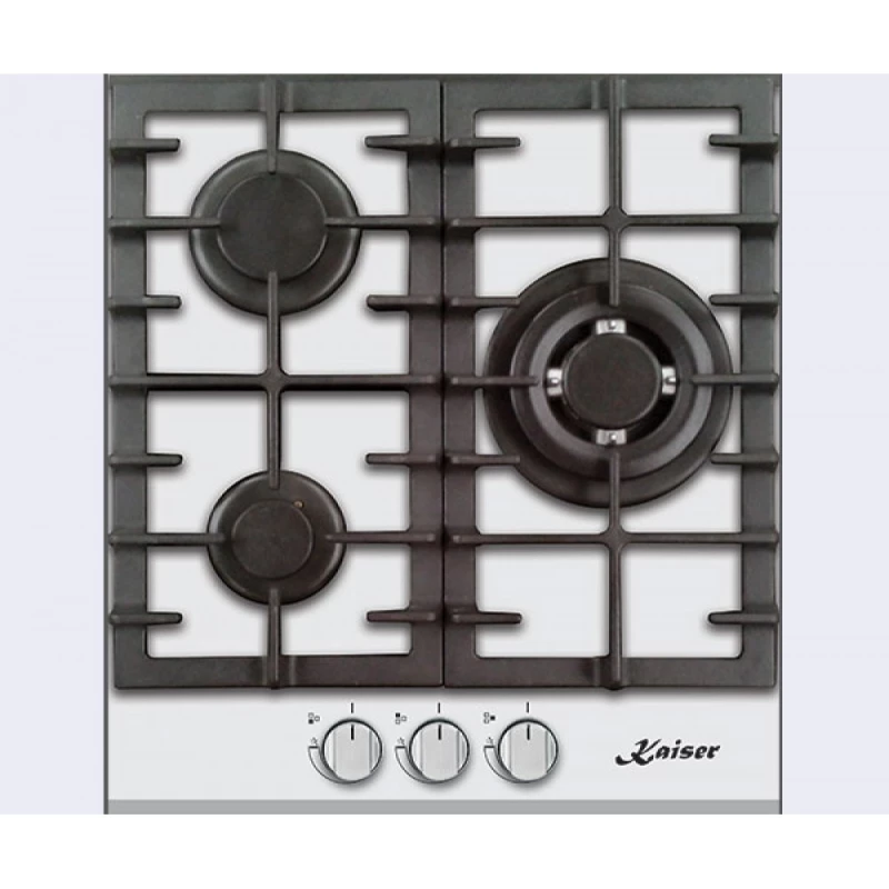 Plita incorporabila cu gaz KAISER KCG 4380 TURBO, 3 arzatoare,  Arzator Turbo,  Sticla calita,  Aprindere electrica,  Alb