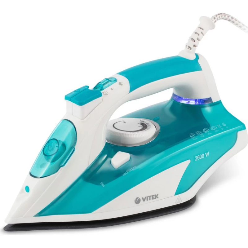 Fier de calcat VITEK VT-8355, Unicera,  2600 W,  Jet, abur 145 g, min,  400 ml,  Turcoaz,  Alb