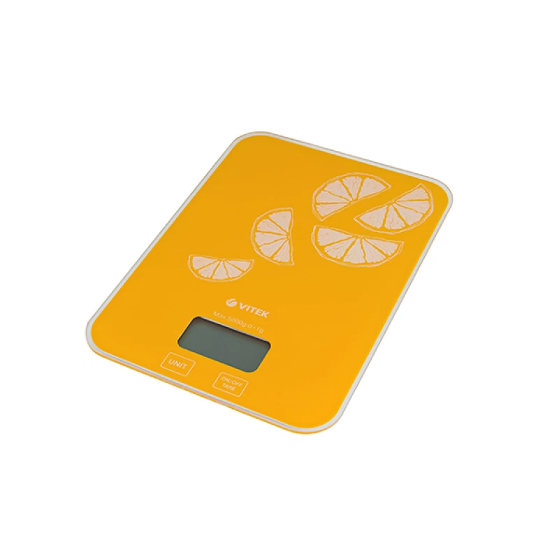 Cantar de bucatarie VITEK VT-2416, 5 kg,  Sticla calita,  Plastic,  Functie tara,  Masurarea volumului lichidelor,  Oranj ,, 2 х CR2032