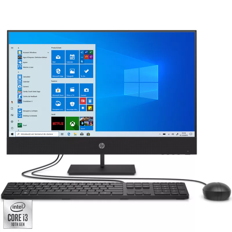 PC All-in-One HP ProOne 440 G6 Black, 23.8, IPS FHD Core i3-10100T 8GB 256GB SSD DVD Intel UHD Win10Pro Keyboard+Mouse