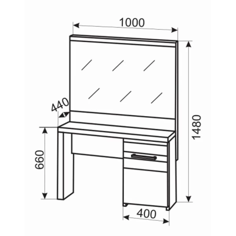 Masa de toaleta Ambianta FENIX, PAL melaminat, Cu oglinda, Rafturi, Nuc,, 148 x 100 x 44