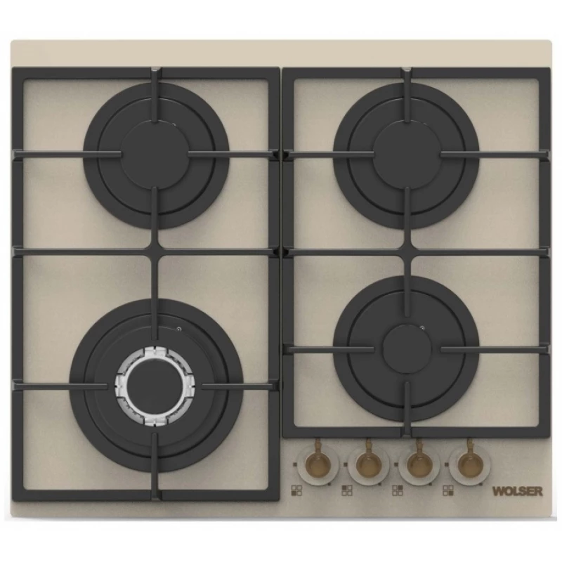 Plita incorporabila cu gaz WOLSER WL- 6400 IVORY RUSTIC V, 4 arzatoare,  Arzator Wok,  Sticla calita,  Aprindere electrica,  Ivory