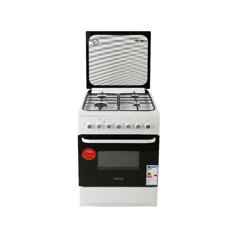 Aragaz combinat VESTA GC-E6060I/WH/EUR NG, 4 arzatoare,  Aprindere electrica,  Timer,  Curatare traditionala,  60 cm,  Alb, Negru