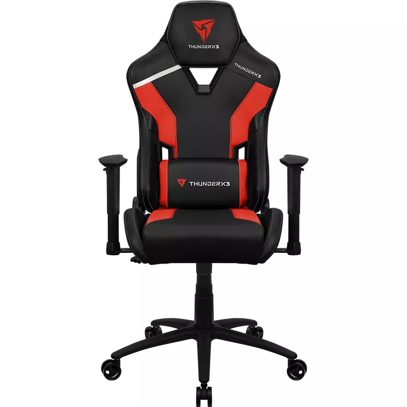 Fotoliu Gaming ThunderX3 TC3 Black/Ember Red, Metal,  Piele artificiala,  Gazlift,  150 kg,  165-185 cm,  Negru,  Rosu