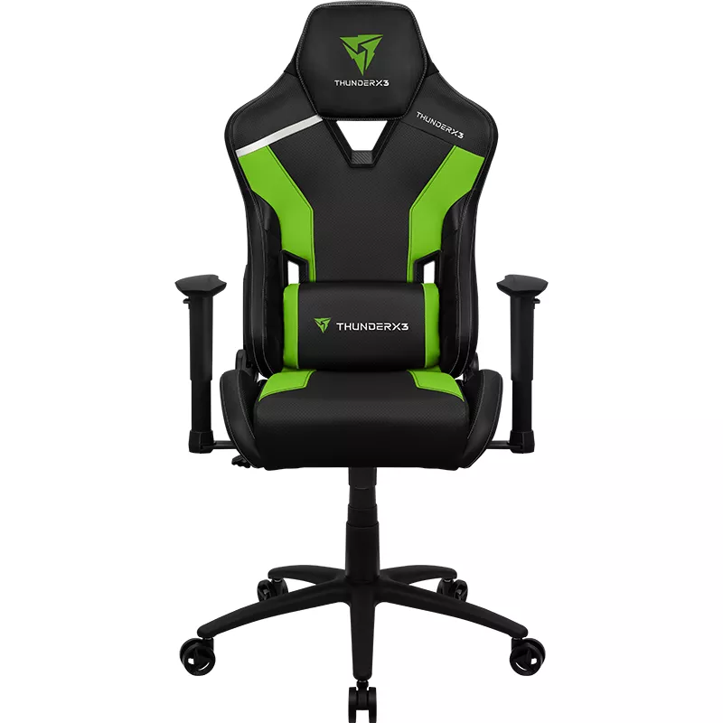 Fotoliu Gaming ThunderX3 TC3 Black/Neon Green, Metal, Piele artificiala, Gazlift, 150 kg, 165-185 cm, Negru, Verde